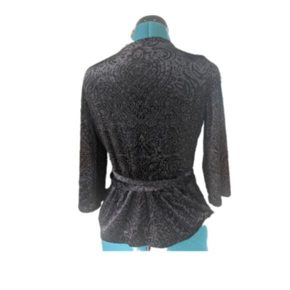 Cupcakes & Cashmere Long Sleeve Black Velvet Abstract Wrap Tie Blouse Sz S - Picture 2 of 4
